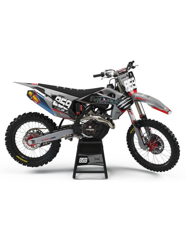 kit deco motocross semi personnalise pour tc fc fe husqvarna gris grey nardo savage hologramme fluo